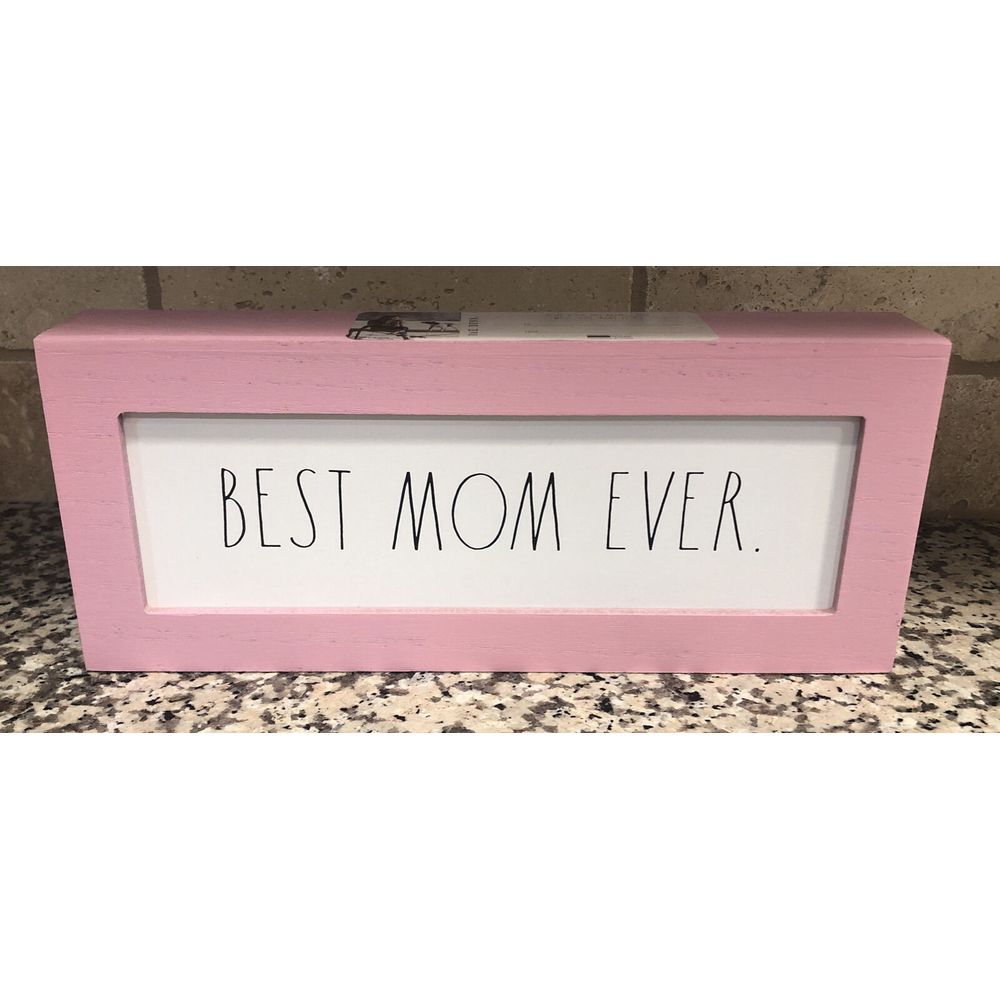 New Rae Dunn BEST MOM EVER Wooden Sign Home Decor Farmhouse Style Pink Moms Day